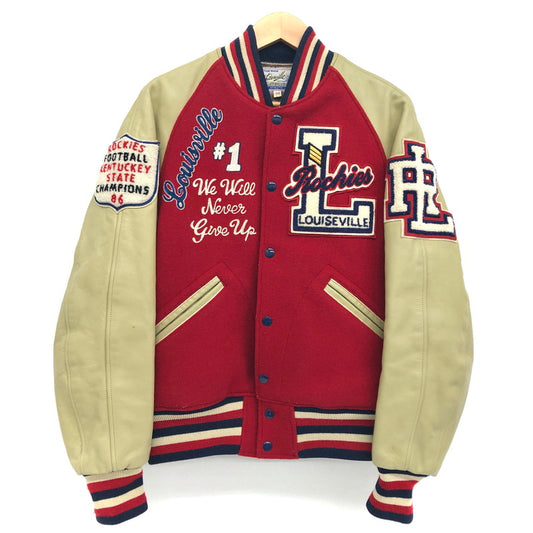 【現状渡し品】【メンズ】 WHITESVILLE ホワイツビル STADIUM JACKET WV10733/734 スタジアムジャケット スタジャン ワッペン 東洋エンタープライズ アウター アメカジ系 145-241205-rs-03-fur サイズ：38 カラー：レッド/ベージュ系 万代Net店