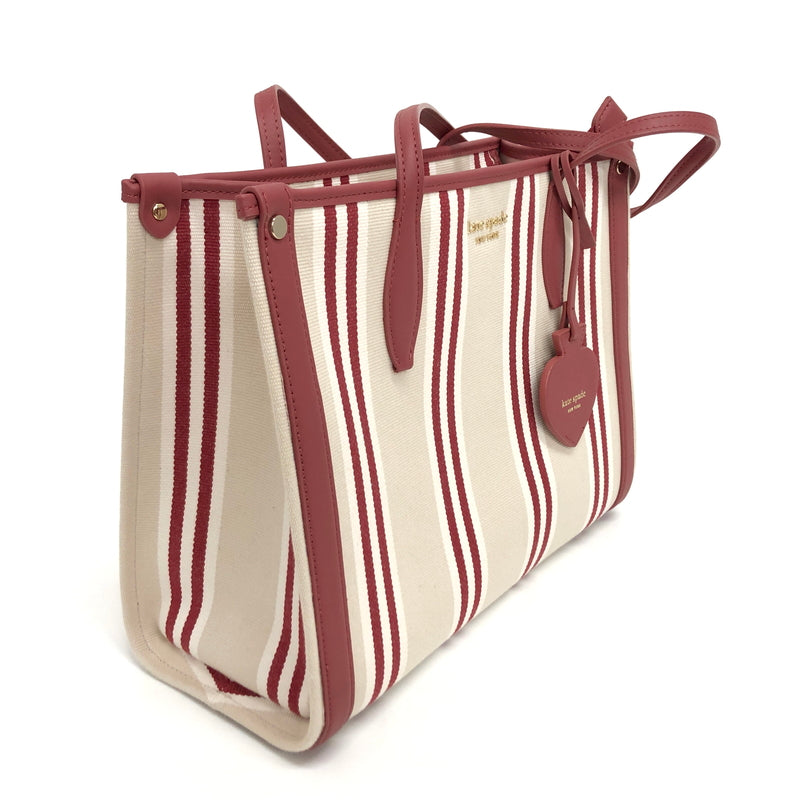 【中古品】【レディース】 KATE SPADE ケイトスペード STRIPE TOTE BAG ストライプ トートバッグ 鞄 バッグ 188-260701-rs-07-fur カラー：レッド/ベージュ 万代Net店