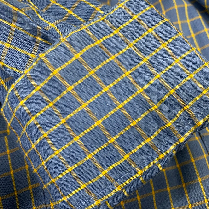 【中古品】【メンズ】 ARROW アロー USA製 OPENCOLLAR CHECK SHIRT オープンカラー チェック シャツ トップス 146-261011-kh-02-izu サイズ：M カラー：ブルー×イエロー 万代Net店