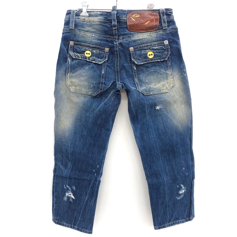 【現状渡し品】【レディース】 DSQUARED2 ディースクエアード Cropped Jeans デニムパンツ クロップド丈 ペイント ダメージ加工 ジーンズ ボトムス 152-241213-rs-04-fur サイズ：40 カラー：インディゴ 万代Net店