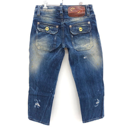 【現状渡し品】【レディース】 DSQUARED2 ディースクエアード Cropped Jeans デニムパンツ クロップド丈 ペイント ダメージ加工 ジーンズ ボトムス 152-241213-rs-04-fur サイズ：40 カラー：インディゴ 万代Net店