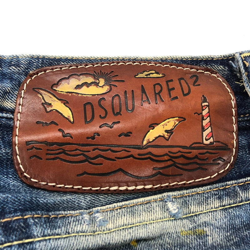 【現状渡し品】【レディース】 DSQUARED2 ディースクエアード Cropped Jeans デニムパンツ クロップド丈 ペイント ダメージ加工 ジーンズ ボトムス 152-241213-rs-04-fur サイズ：40 カラー：インディゴ 万代Net店