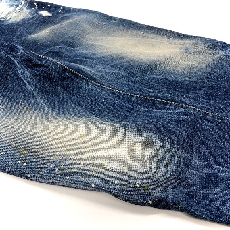 【現状渡し品】【レディース】 DSQUARED2 ディースクエアード Cropped Jeans デニムパンツ クロップド丈 ペイント ダメージ加工 ジーンズ ボトムス 152-241213-rs-04-fur サイズ：40 カラー：インディゴ 万代Net店