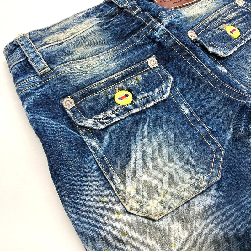 【現状渡し品】【レディース】 DSQUARED2 ディースクエアード Cropped Jeans デニムパンツ クロップド丈 ペイント ダメージ加工 ジーンズ ボトムス 152-241213-rs-04-fur サイズ：40 カラー：インディゴ 万代Net店