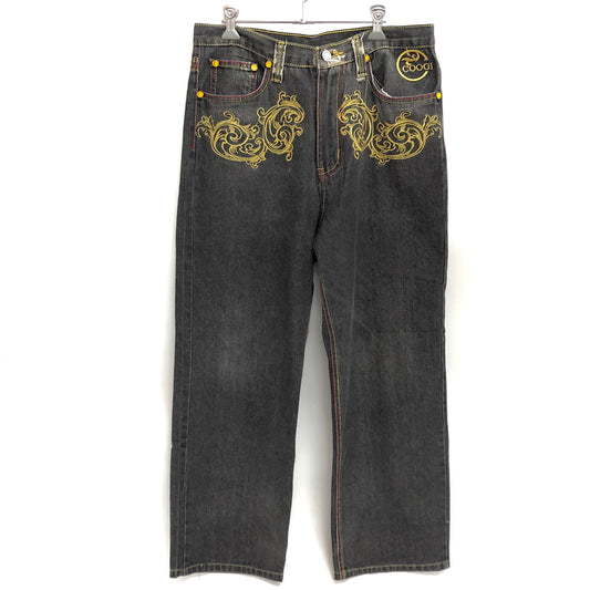 【中古品】【メンズ】 COOGI クージー BAGGY DENIM PANT デニムパンツ 刺繍 ダメージ Gパン ジーンズ ボトムス 古着 ヴィンテージ 157-260708-rs-06-fur サイズ：W32 カラー：ブラックインディゴ 万代Net店