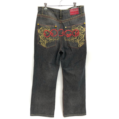 【中古品】【メンズ】 COOGI クージー BAGGY DENIM PANT デニムパンツ 刺繍 ダメージ Gパン ジーンズ ボトムス 古着 ヴィンテージ 157-260708-rs-06-fur サイズ：W32 カラー：ブラックインディゴ 万代Net店