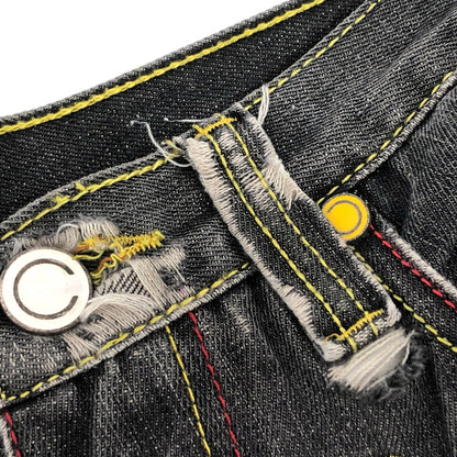 【中古品】【メンズ】 COOGI クージー BAGGY DENIM PANT デニムパンツ 刺繍 ダメージ Gパン ジーンズ ボトムス 古着 ヴィンテージ 157-260708-rs-06-fur サイズ：W32 カラー：ブラックインディゴ 万代Net店
