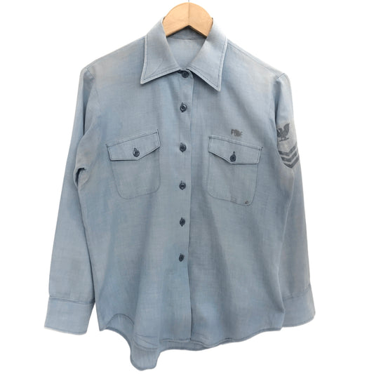 【ジャンク品】【メンズ】 USED US NAVY 80S CHAMBRAY TYPE2 長袖 シャツ トップス 古着 ヴィンテージ 146-260708-rs-08-fur サイズ：不明 カラー：ライトブルー 万代Net店