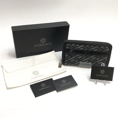 【中古品】【メンズ/レディース】 VERSACE ヴェルサーチェ La Greca グレカ ラウンドファスナー ウォレット 長財布 181-260709-rs-02-fur カラー：ブラック/グレー系 万代Net店