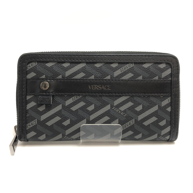【中古品】【メンズ/レディース】 VERSACE ヴェルサーチェ La Greca グレカ ラウンドファスナー ウォレット 長財布 181-260709-rs-02-fur カラー：ブラック/グレー系 万代Net店