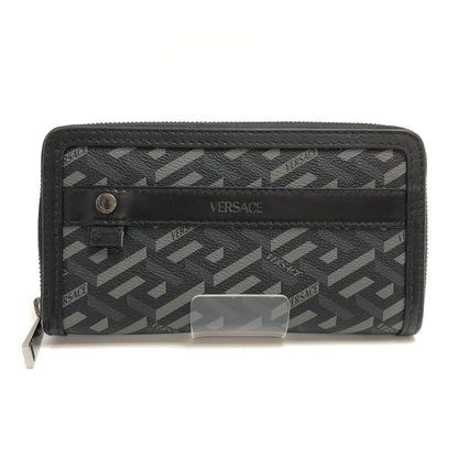 【中古品】【メンズ/レディース】 VERSACE ヴェルサーチェ La Greca グレカ ラウンドファスナー ウォレット 長財布 181-260709-rs-02-fur カラー：ブラック/グレー系 万代Net店