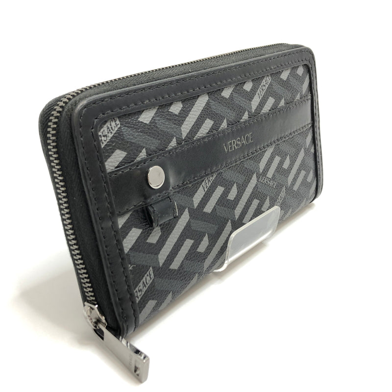 【中古品】【メンズ/レディース】 VERSACE ヴェルサーチェ La Greca グレカ ラウンドファスナー ウォレット 長財布 181-260709-rs-02-fur カラー：ブラック/グレー系 万代Net店