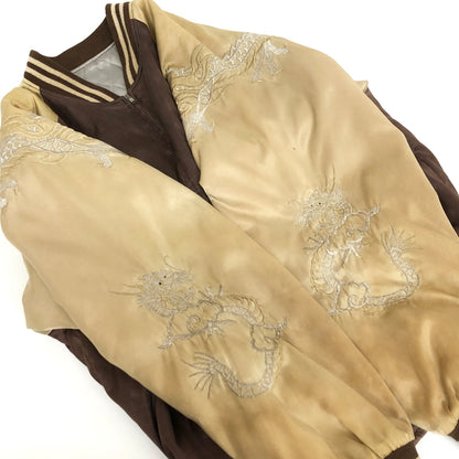【ジャンク品】【メンズ】 USED スカジャン 龍刺繍 ブルゾン アウター 古着 145-260709-rs-06-fur サイズ：不明 カラー：ブラウン/ゴールド系 万代Net店