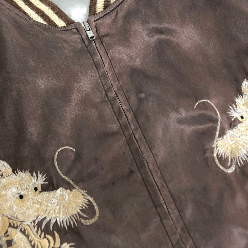 【ジャンク品】【メンズ】 USED スカジャン 龍刺繍 ブルゾン アウター 古着 145-260709-rs-06-fur サイズ：不明 カラー：ブラウン/ゴールド系 万代Net店