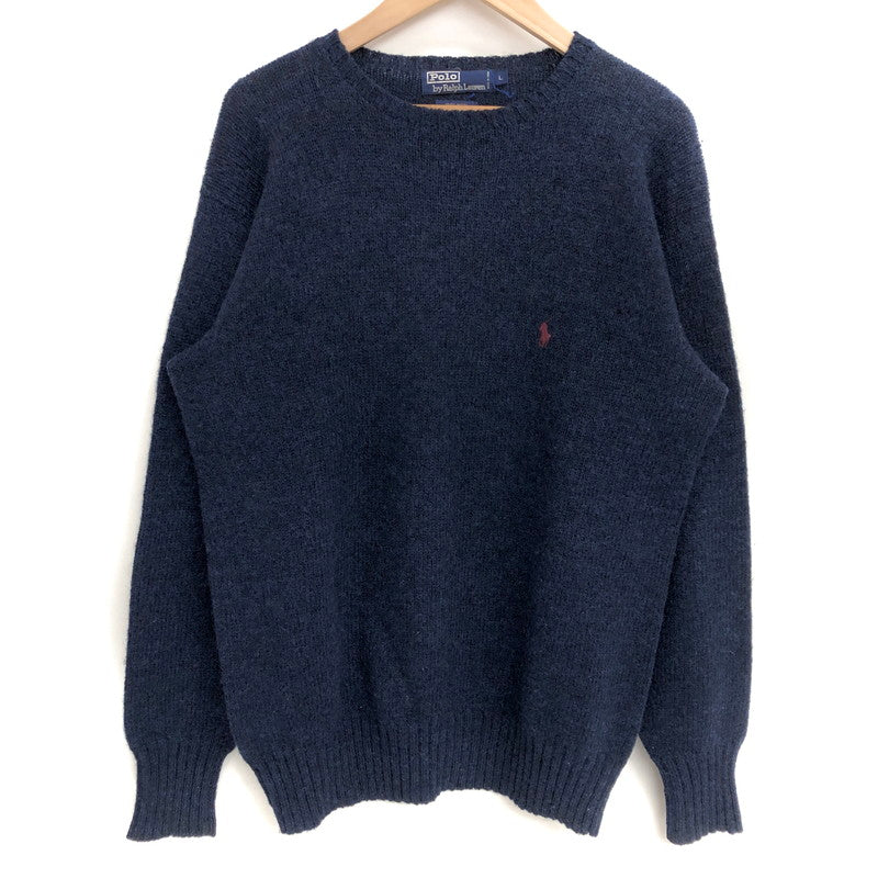 【中古品】【メンズ】 POLO RALPH LAUREN ポロ・ラルフローレン 90S FROM SCOTTISH YARN WOOL KNIT ニット セーター 長袖 トップス 古着 ヴィンテージ系 146-260422-rs-07-fur サイズ：L カラー：ネイビー 万代Net店
