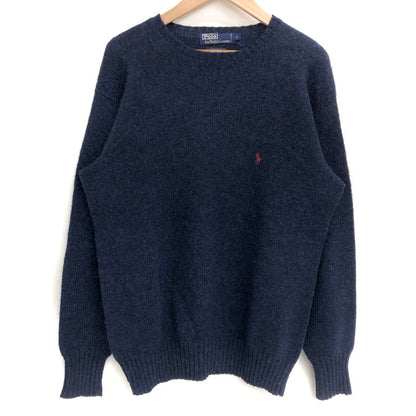 【中古品】【メンズ】 POLO RALPH LAUREN ポロ・ラルフローレン 90S FROM SCOTTISH YARN WOOL KNIT ニット セーター 長袖 トップス 古着 ヴィンテージ系 146-260422-rs-07-fur サイズ：L カラー：ネイビー 万代Net店
