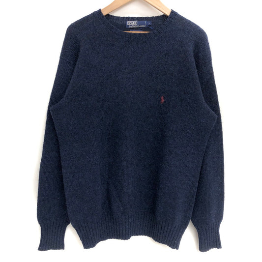 【中古品】【メンズ】 POLO RALPH LAUREN ポロ・ラルフローレン 90S FROM SCOTTISH YARN WOOL KNIT ニット セーター 長袖 トップス 古着 ヴィンテージ系 146-260422-rs-07-fur サイズ：L カラー：ネイビー 万代Net店