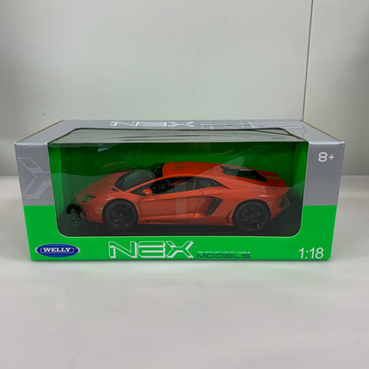 【現状渡し品】 WELLY ダイキャストモデル 1 18 ランボルギーニ アヴェンタドール LP700-4（オレンジ）ミニカー 061-260624-AS-7-min 万代Net店