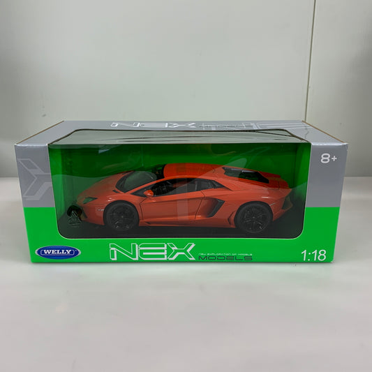 【現状渡し品】 WELLY ダイキャストモデル 1 18 ランボルギーニ アヴェンタドール LP700-4（オレンジ）ミニカー 061-260624-AS-7-min 万代Net店