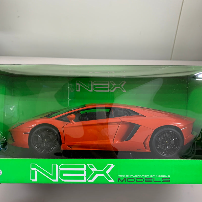 【現状渡し品】 WELLY ダイキャストモデル 1 18 ランボルギーニ アヴェンタドール LP700-4（オレンジ）ミニカー 061-260624-AS-7-min 万代Net店