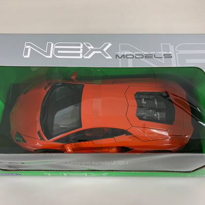 【現状渡し品】 WELLY ダイキャストモデル 1 18 ランボルギーニ アヴェンタドール LP700-4（オレンジ）ミニカー 061-260624-AS-7-min 万代Net店