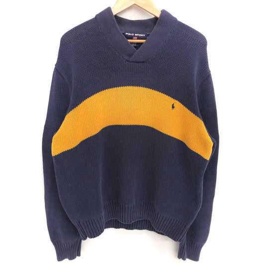 【現状渡し品】【メンズ】 POLO RALPH LAUREN ポロ・ラルフローレン POLO SPORT PONY LOGO KNIT 古着 ニット セーター 長袖 トップス ヴィンテージ 146-260424-rs-08-fur サイズ：L カラー：ネイビー/イエロー 万代Net店