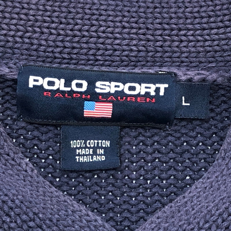 【現状渡し品】【メンズ】 POLO RALPH LAUREN ポロ・ラルフローレン POLO SPORT PONY LOGO KNIT 古着 ニット セーター 長袖 トップス ヴィンテージ 146-260424-rs-08-fur サイズ：L カラー：ネイビー/イエロー 万代Net店
