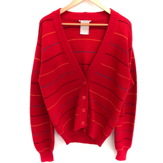【現状渡し品】【メンズ】 SAINT LAURENT rive gauche サンローランリヴゴーシュ BORDER DESIGN WOOL CARDIGAN カーディガン ニット 長袖 トップス 古着 ヴィンテージ 146-260424-rs-09-fur サイズ：36 カラー：レッド 万代Net店
