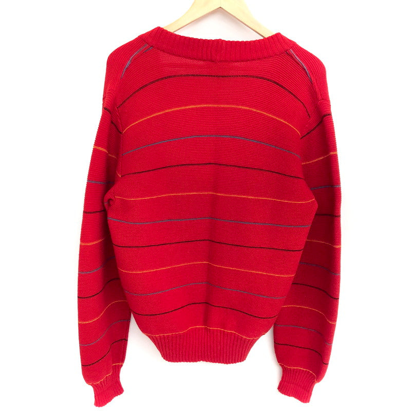 【現状渡し品】【メンズ】 SAINT LAURENT rive gauche サンローランリヴゴーシュ BORDER DESIGN WOOL CARDIGAN カーディガン ニット 長袖 トップス 古着 ヴィンテージ 146-260424-rs-09-fur サイズ：36 カラー：レッド 万代Net店