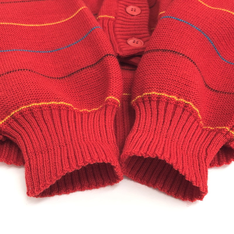 【現状渡し品】【メンズ】 SAINT LAURENT rive gauche サンローランリヴゴーシュ BORDER DESIGN WOOL CARDIGAN カーディガン ニット 長袖 トップス 古着 ヴィンテージ 146-260424-rs-09-fur サイズ：36 カラー：レッド 万代Net店