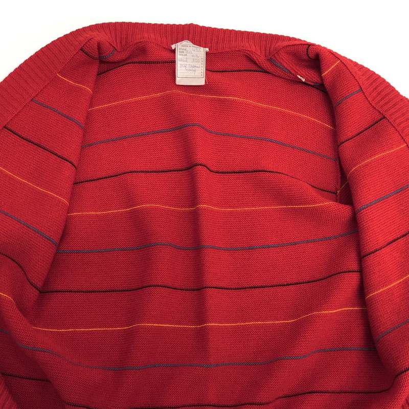 【現状渡し品】【メンズ】 SAINT LAURENT rive gauche サンローランリヴゴーシュ BORDER DESIGN WOOL CARDIGAN カーディガン ニット 長袖 トップス 古着 ヴィンテージ 146-260424-rs-09-fur サイズ：36 カラー：レッド 万代Net店