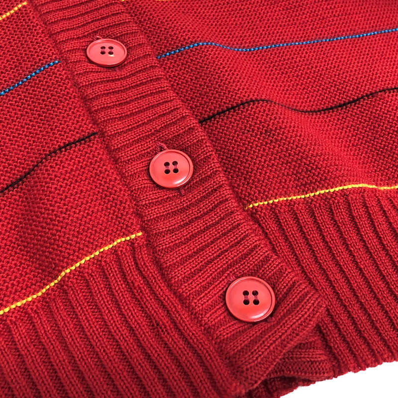 【現状渡し品】【メンズ】 SAINT LAURENT rive gauche サンローランリヴゴーシュ BORDER DESIGN WOOL CARDIGAN カーディガン ニット 長袖 トップス 古着 ヴィンテージ 146-260424-rs-09-fur サイズ：36 カラー：レッド 万代Net店