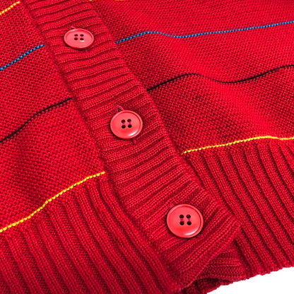 【現状渡し品】【メンズ】 SAINT LAURENT rive gauche サンローランリヴゴーシュ BORDER DESIGN WOOL CARDIGAN カーディガン ニット 長袖 トップス 古着 ヴィンテージ 146-260424-rs-09-fur サイズ：36 カラー：レッド 万代Net店