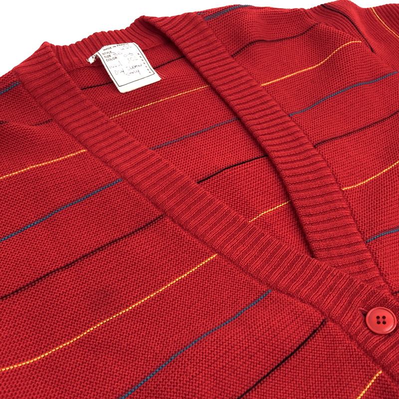 【現状渡し品】【メンズ】 SAINT LAURENT rive gauche サンローランリヴゴーシュ BORDER DESIGN WOOL CARDIGAN カーディガン ニット 長袖 トップス 古着 ヴィンテージ 146-260424-rs-09-fur サイズ：36 カラー：レッド 万代Net店