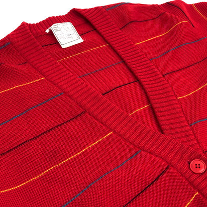 【現状渡し品】【メンズ】 SAINT LAURENT rive gauche サンローランリヴゴーシュ BORDER DESIGN WOOL CARDIGAN カーディガン ニット 長袖 トップス 古着 ヴィンテージ 146-260424-rs-09-fur サイズ：36 カラー：レッド 万代Net店
