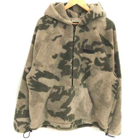 【現状渡し品】【メンズ】 ESSENTIALS エッセンシャルズ Polar Fleece Half Zip Hoodie Camo ハーフジップ プルオーバー フリースパーカー ジャケット 迷彩 142-251125-rs-04-fur サイズ：M カラー：カーキ系・カモフラージュ 万代Net店
