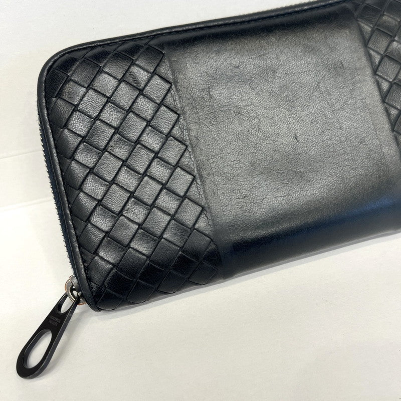【中古品】【メンズ】 ボッテガヴェネタ 長財布 ラウンドファスナー イントレチャート ラムレザー ブラック 181-260614-SS-02-ich 万代Net店