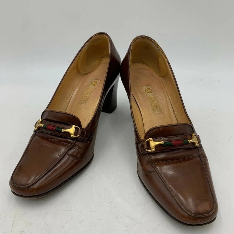 【中古品】【レディース】 GUCCI グッチ レザーパンプス 183-240201-mk-07-izu サイズ：35 1/2 カラー：ブラウン 万代Net店